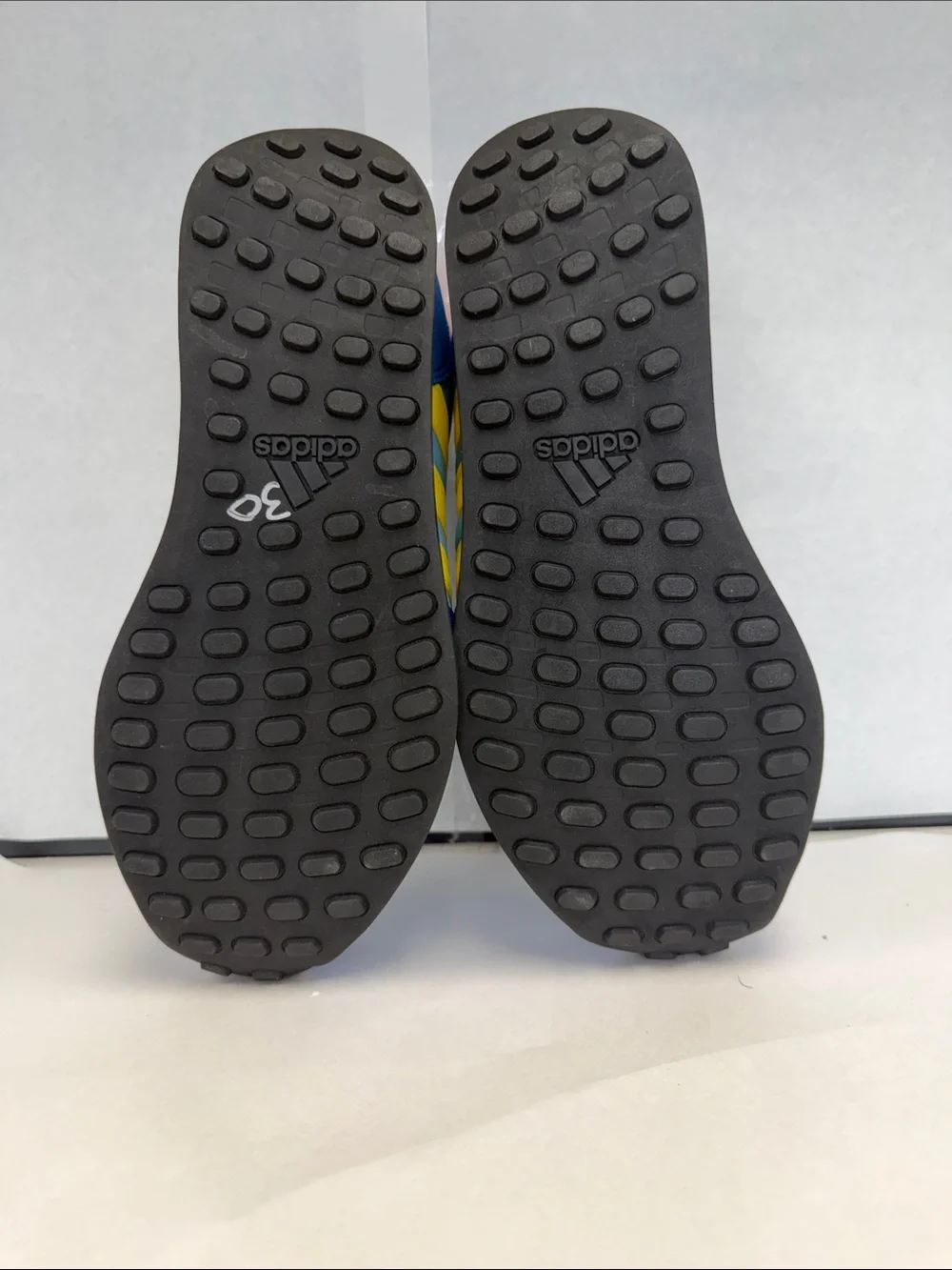 adidas Men's Blue Sneakers with Yellow Stripes and Red Heel Accent